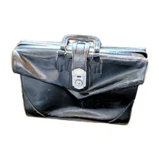 Antique / Vintage Black Leather Doctor Lawyer Bag Briefcase 