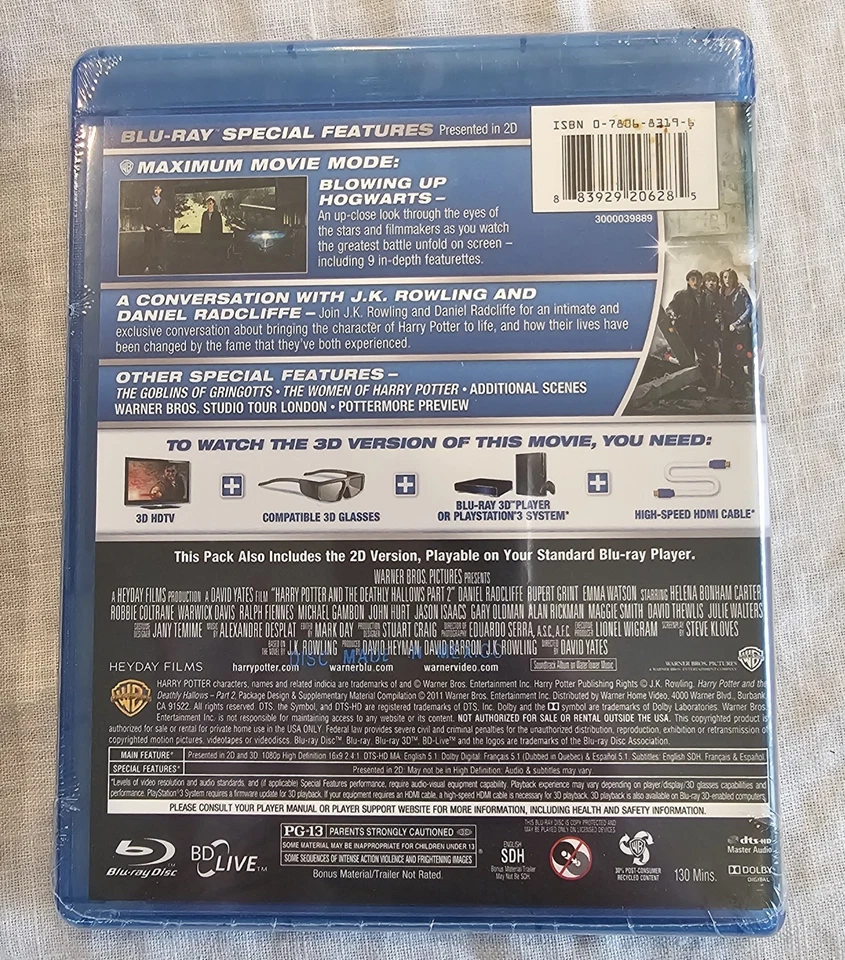 Harry Potter and the Deathly Hallows Part 2 Blu-Ray 3D New Sealed with Slipcover - Image 4 of 4