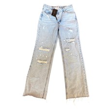 Signature 8 Light Wash Distressed High Rise Wide Leg Button Fly Jeans Size S NWT