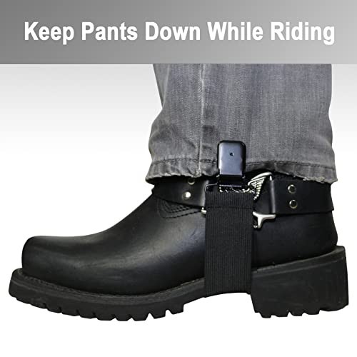 Adjustable Elastic Boot Straps Clips for Biker Pants - Stirrups Leg Straps, Blac