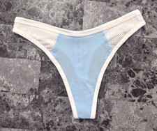 NWT VICTORIA'S SECRET PINK BABY BLUE WHITE PERFORATED MESH SPORTY THONG PANTIES
