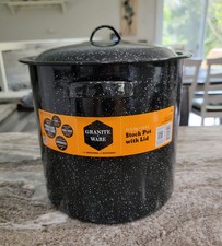 Granite Ware 15.5 Qt Stock Pot W/ Lid Black Speckled Enamel Steel New Open Box