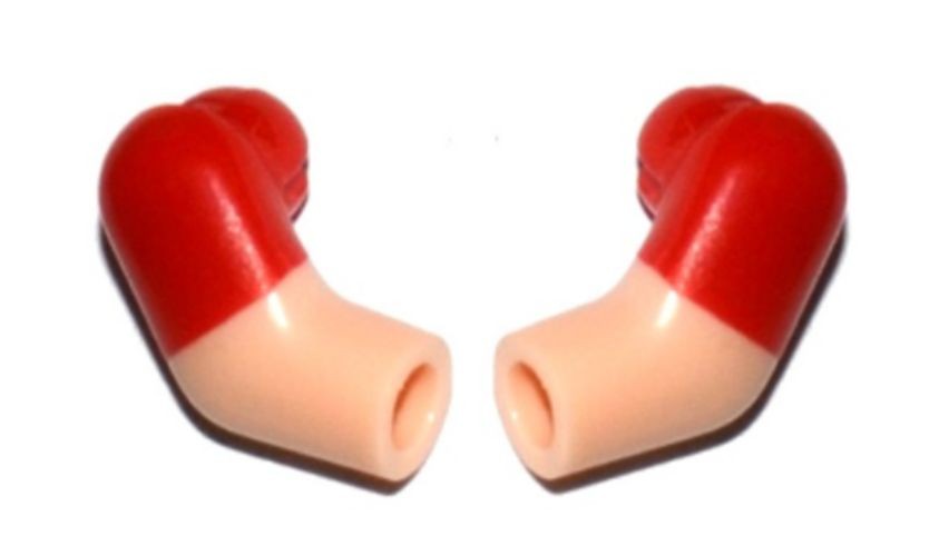 LEGO® Part 981982pb027 - Light Nougat Arms w Red Sleeves Pair NEW