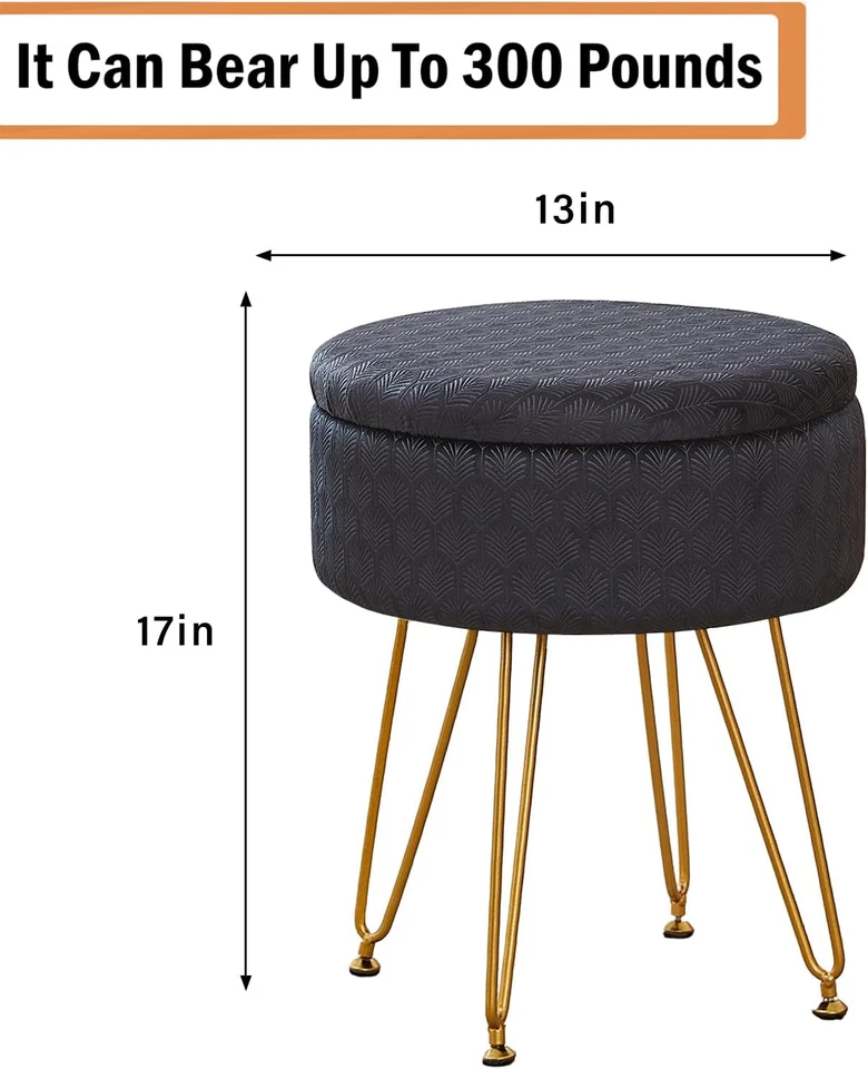 Velvet Foot Rest Upholstered round Storage Ottomans Multipurpose Dressing Stools - Image 3 of 4