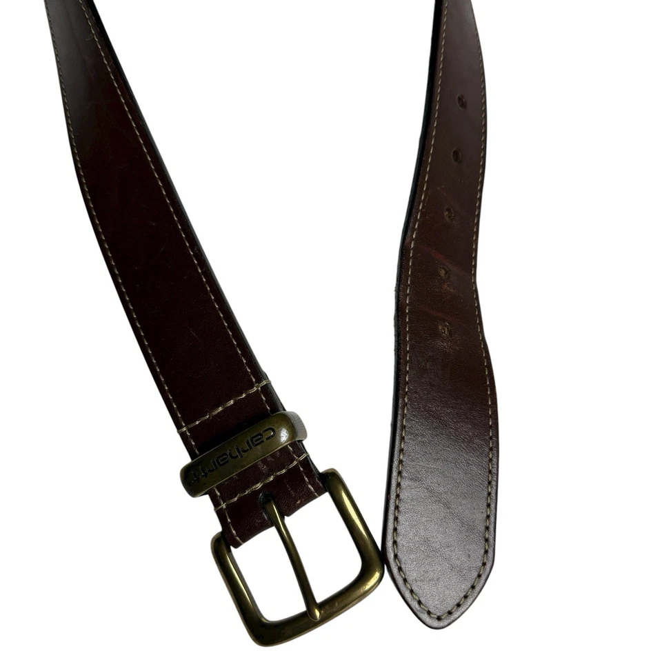 Cinturón de cuero Carhartt para hombre talla 40 marrón cuero genuino hebilla dorada trabajo informal Foto 4 de 4