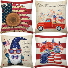 4Th of July Pillow Covers Set of 4, American Flag Stars Patriotic Throw Pillow C