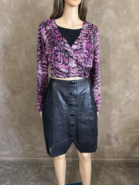 Vintage Real Leather Pencil Skirt Y2K 2000’s 90’s Black Leather Skirt Sz S-M
