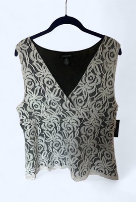 Luciano Dante Women's XL Black/White Floral Lace V-Neck Sleeveless Blouse