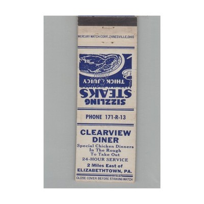 Matchbook Cover Clearview Diner Elizabethtown PA