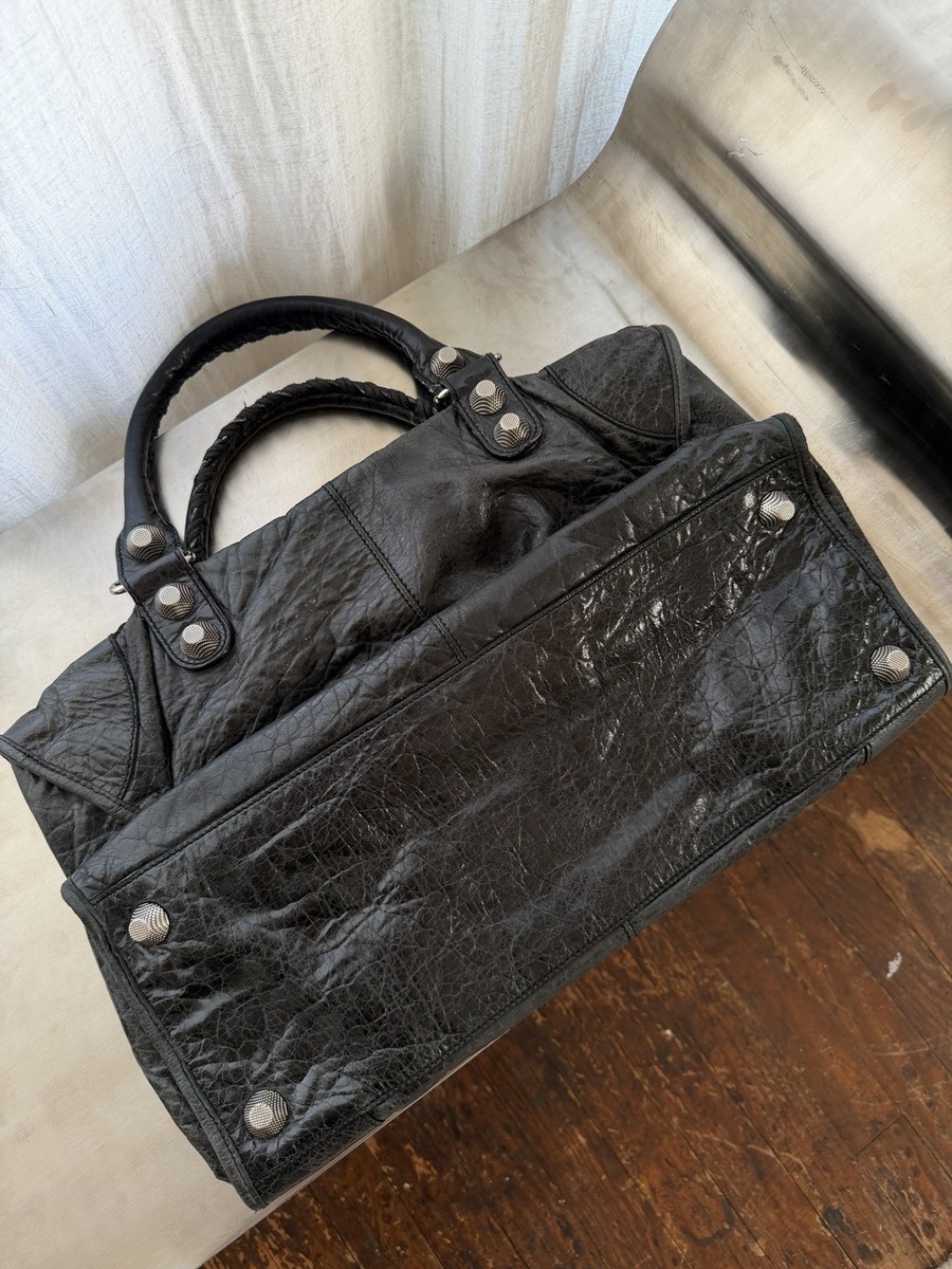Vintage Balenciaga City Bag, Anthracite Leather, Giant Silver