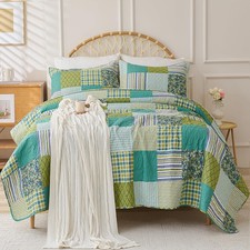 Cmfshape Quilt Sets Bedspread Set 100 Cotton Green Plaid Patchwork Bedding Set