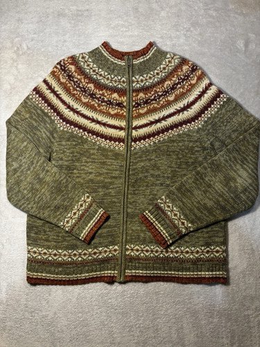 2002 Tiara International Full-zip Knit Cardigan Fair Isle Green Woman Size Small - Picture 1 of 6