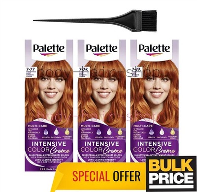 Palette 7-77 Intensive Copper Hair Color Cream Salon-Style Red Tone 3-Pack