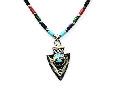 Sterling Silber Pfeilspitze Stein Inlay Indianer flüssiges Silber Halskette 16''
