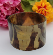 Vintage Lacquer Buffalo Horn Statement Bangle Bracelet 7" / 1.75" Wide