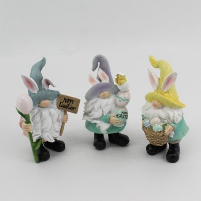 Set Of 3 Resin Easter Bunny Gnomes  5''