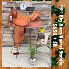 15  Big Horn Barrel Saddle- 1511 Deep Seat, Western, Oak Leaf, Clean   
