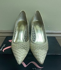 Nina womens gold mesh pump with silver rhinestones