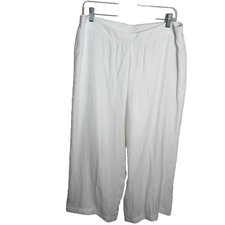 Chico's Easywear Pants Women's 2 Wide Leg Cropped Ivory Summer Pull On Casual