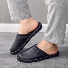 Men's Odor-resistant Leather Slippers for Home Non-slip Couple Slides Siz