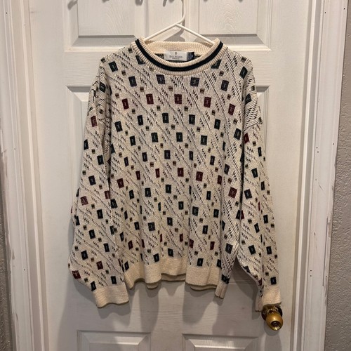 Bill Blass, VTG 90's Bill Blass Menswear Handframed Cotton Geometric Sweater XL Made in USA
