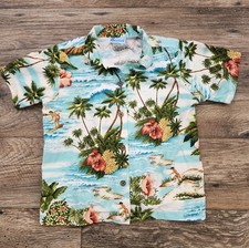 RJC Hawaiian Shirt Boys 7 Classic AOP Surf Palm Trees Made in USA Hawaii Aloha
