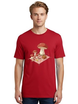 Picnic-Mushrooms Mens Graphic Tee, 100% Cotton, Casual Summer Wear