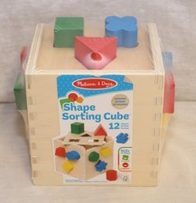Melissa  Doug Wooden Shape Sorting Cube 12 Shapes NEW