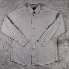 Calvin Klein Dress Shirt Mens L 16 34/35 White Black Pinstripe Cotton