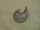 Vtg Crescent Swirl Rhinestone Clear Costume Jewelry Pin Brooch 2"