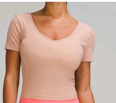 Lululemon Align Tee Nulu Cropped Length Size 10 Pink Clay. 