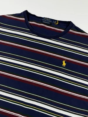 Polo Ralph Lauren T-Shirt Mens L Blue Striped Short Sleeve Custom Slim Fit Pony - Image 1 of 4