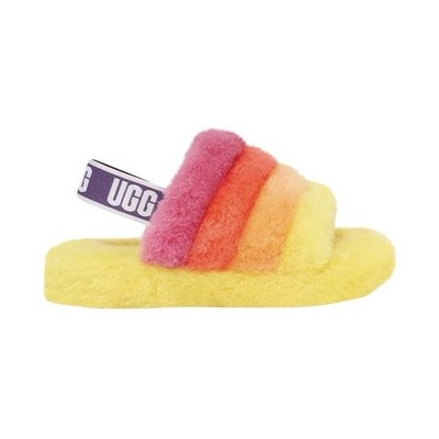 UGG Fluff Yeah Slide Kids Sandal Faux Fur Rainbow Multicolor US 6 EU 38 UK 5
