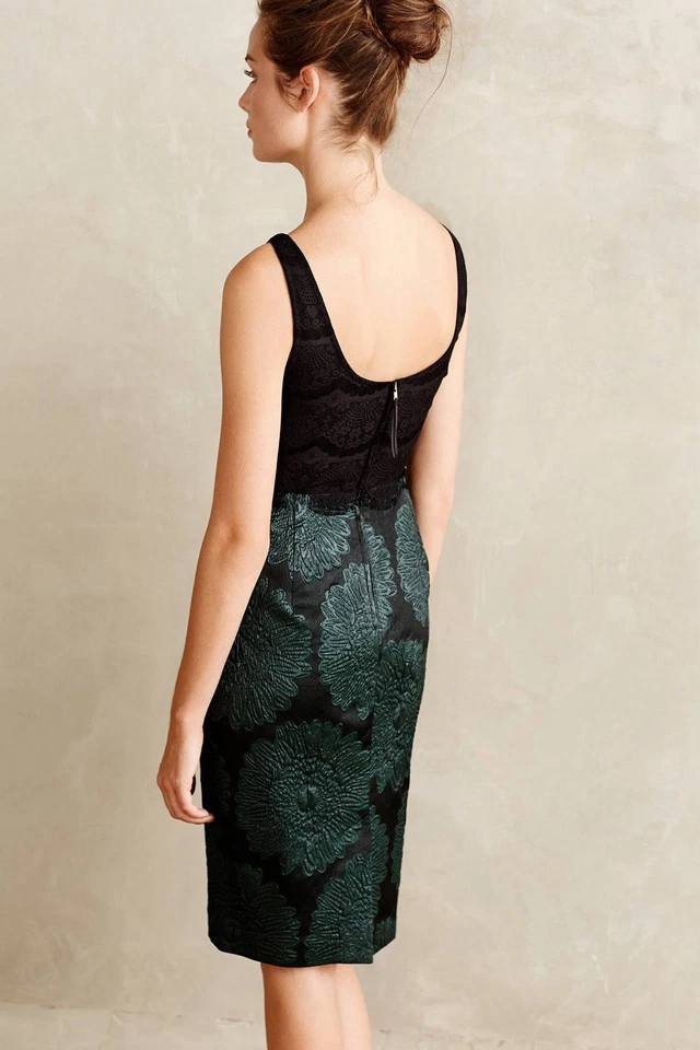 Vestido Anthropologie Leifsdottir Flores Ocultas Verde Esmeralda y Negro Pequeño 4P Foto 2 de 4