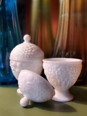 Vintage Westmoreland Glass Floral Embossed Milk Glass Candy