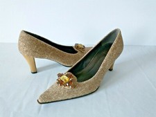 STUART WEITZMAN Tan Tweed Bejeweled Pumps Evening Shoes Embellished Women US5M