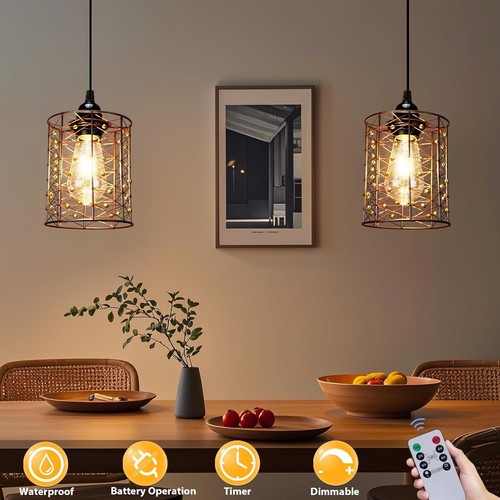 Battery Operated Hanging Outdoor Chandelier, Battery Power Pendant Light, Gazebo - Picture 2 of 8