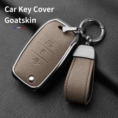 Aluminum Alloy Goatskin Car Key Case Cover For KIA Sid Rio Soul Sportage Ceed