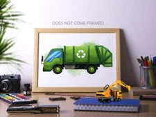 Garbage Truck, Wall Decor, Plane Poster, Construction Print, Boy's Room Decor