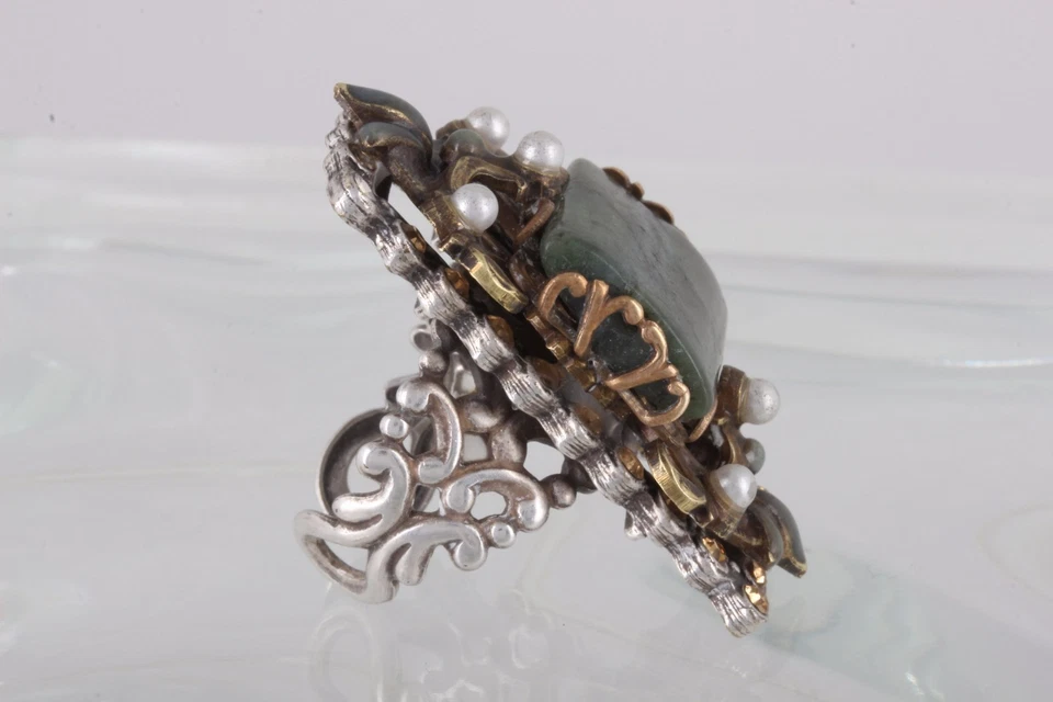 OLLIPOP 美国服装珍珠和绿色宝石戒指 8 码时尚 2942B — 第 4/4 张图片