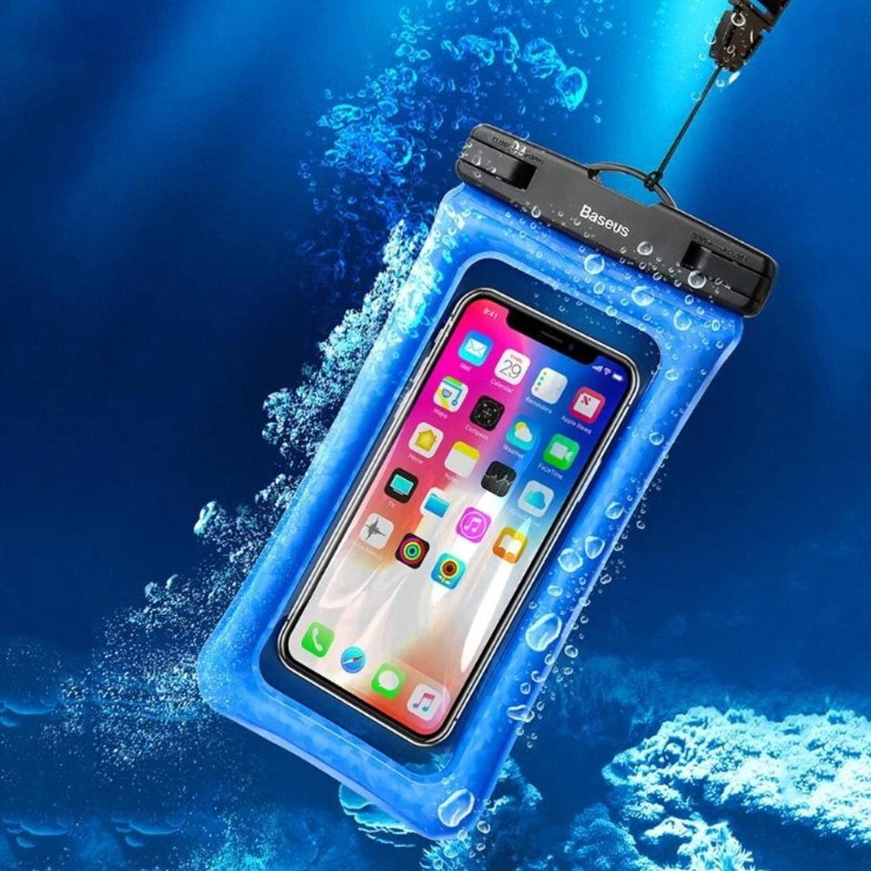Baseus Air Cushion Waterproof Bag Phone Pouch IPX8 w/ Neck Strap Lanyard - Blue - Image 4 of 4