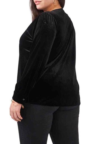 1.STATE Women's Modern V-Neck Velvet Button Front Top in Black Plus Size 2X NWT - 第 2/4 張圖片