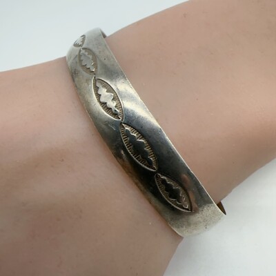 VTG Native American Sterling Silver Stamped Cuff Bracelet 18.2g #pc