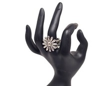Silver Tone sz 6 Stretch Floral Flower Boho Ring