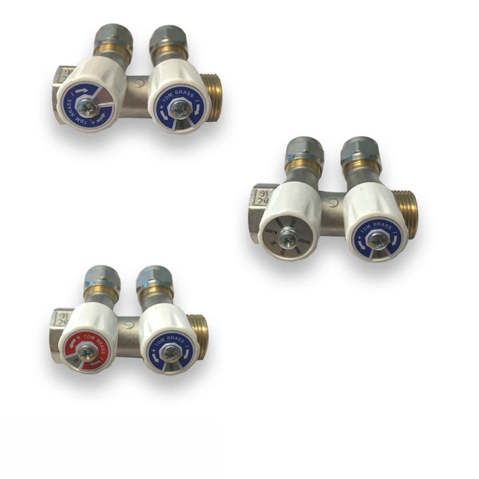 Verteiler Sanitär Messing m.Absperrventilen 16 x 3/4" Rot/Blau, Kalt+Warmwasser - Bild 2 von 4