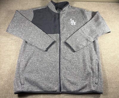 Men's Antigua Embroidery LA Dodgers Full-Zip Jacket 2XL XXL Grey MLB Baseball