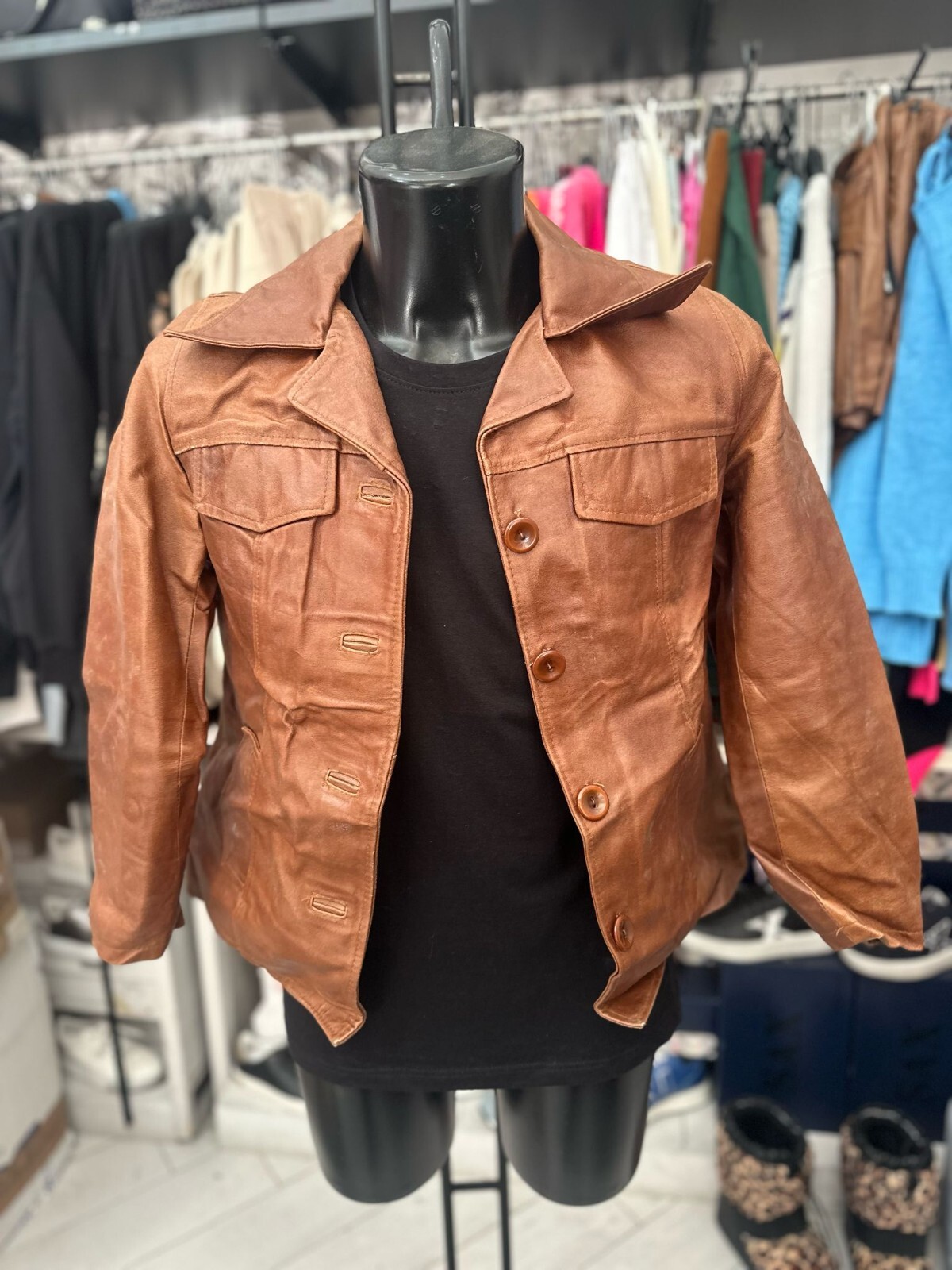 Brown Leather Jacket for Women Size S LLV1859