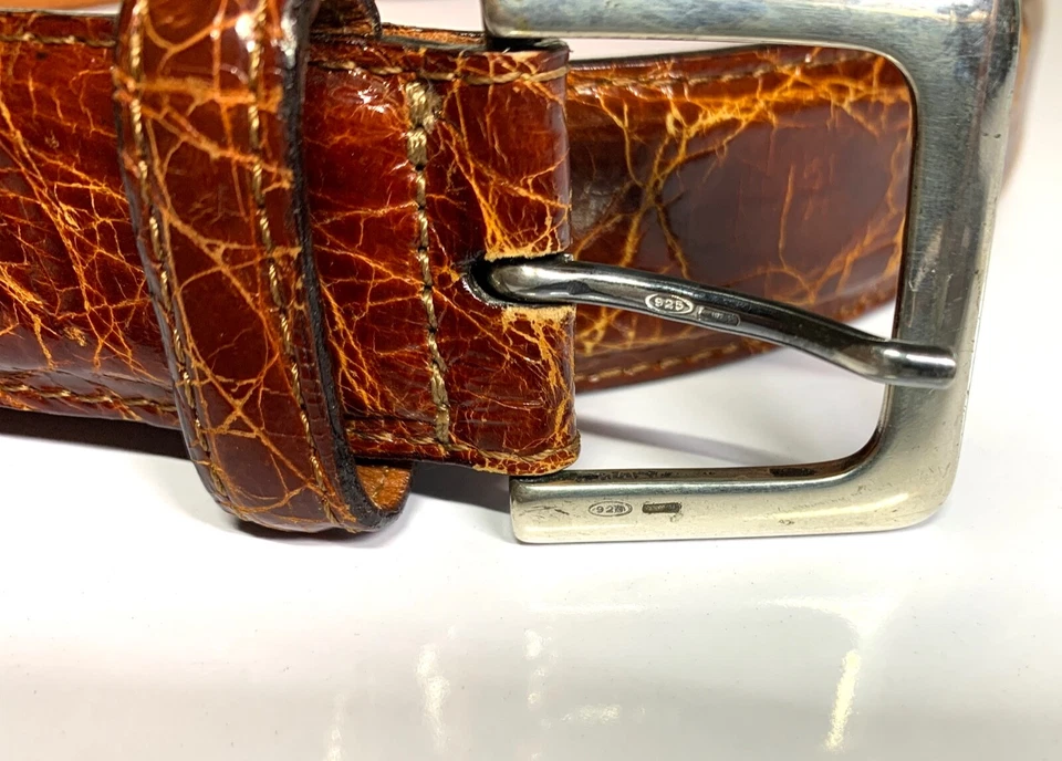 Raro Cinturón de Cocodrilo Genuino Giorgio Armani con Hebilla de Plata de Ley Talla 32 Foto 3 de 4
