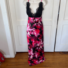 Boohoo Strapless Lace Bust Blurred Watercolor Maxi Dress Black/Pink Size 1X