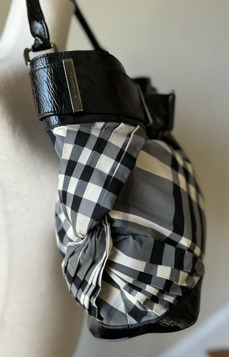 BURBERRY Beat CHECK Nylon w Black Patent Leather Trim Shoulder Bag